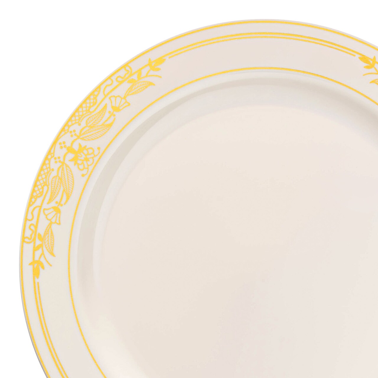 Ivory with Gold Harmony Rim Plastic Appetizer/Salad Plates - 7.5" (120 Plates)